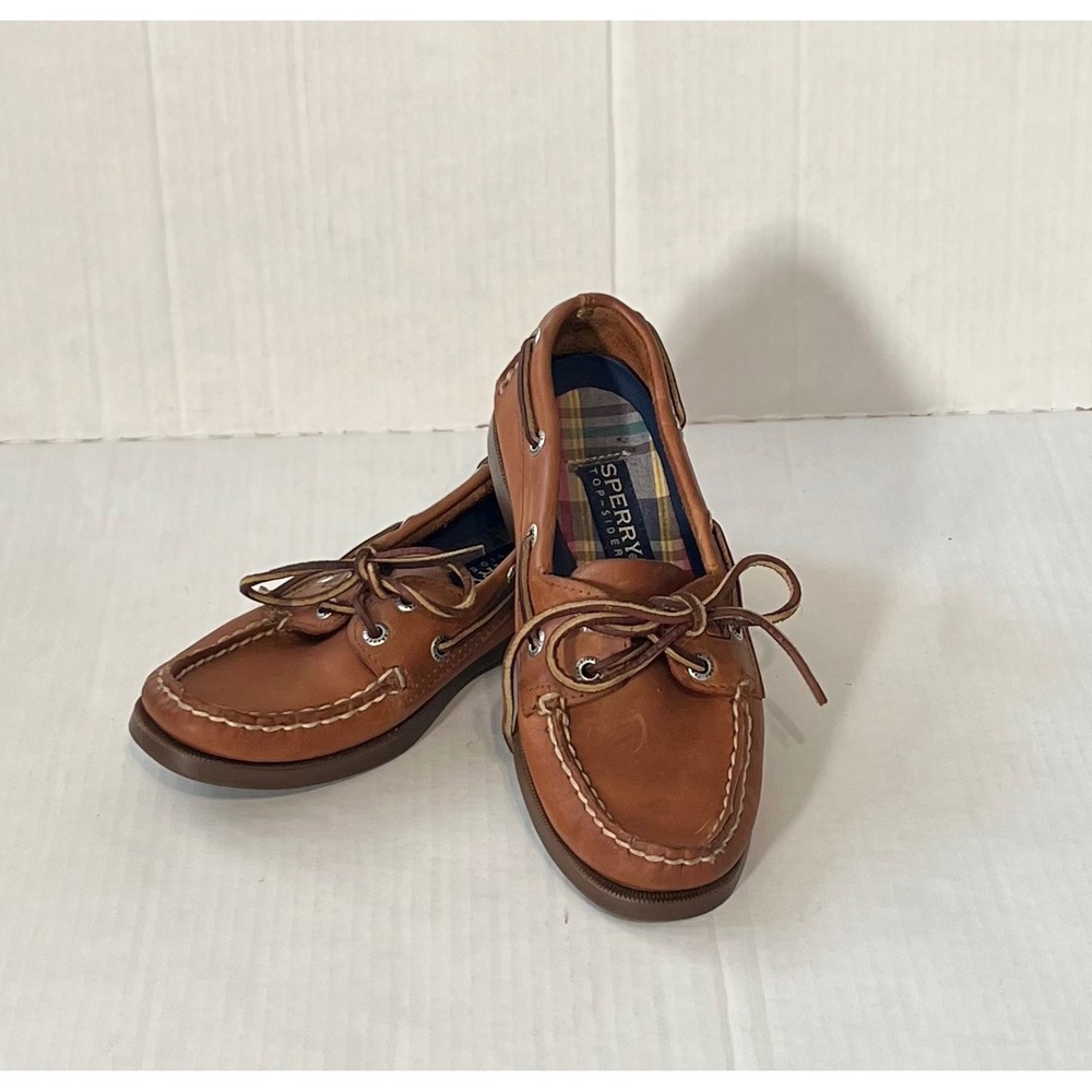 Sperry Top-Sider Brown Leather Boat Shoes Loafers Women's Size 6 M Plaid Lining